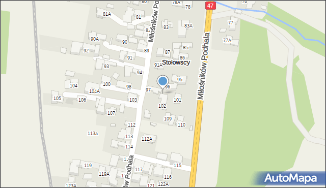 Biały Dunajec, Miłośników Podhala, 99, mapa Biały Dunajec