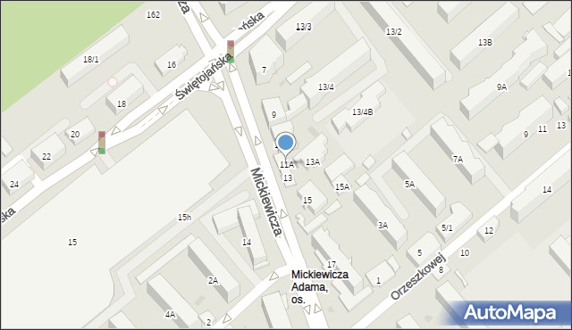 Białystok, Mickiewicza Adama, 11A, mapa Białegostoku