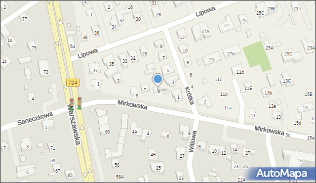 Bielawa, Mirkowska, 9, mapa Bielawa