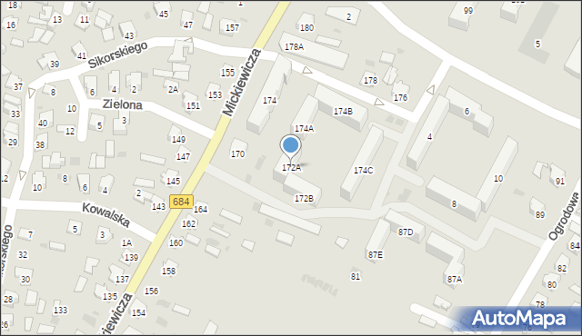 Bielsk Podlaski, Mickiewicza Adama, 172A, mapa Bielsk Podlaski