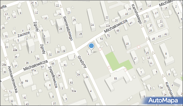 Bielsko-Biała, Michałowicza Mieczysława, prof. dr., 57, mapa Bielsko-Białej