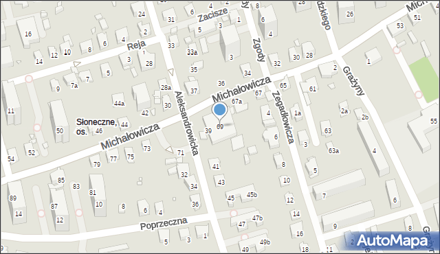 Bielsko-Biała, Michałowicza Mieczysława, prof. dr., 69, mapa Bielsko-Białej