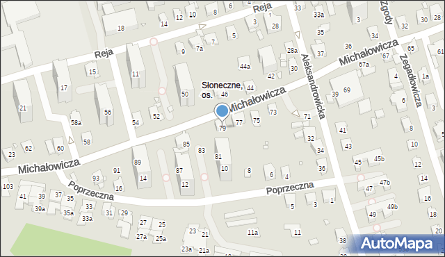 Bielsko-Biała, Michałowicza Mieczysława, prof. dr., 79, mapa Bielsko-Białej