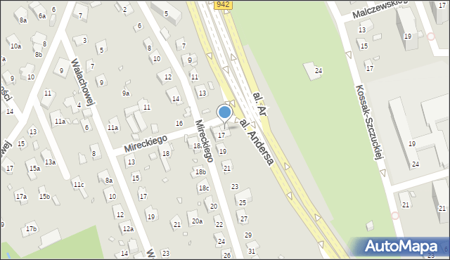 Bielsko-Biała, Mireckiego Józefa, 17a, mapa Bielsko-Białej