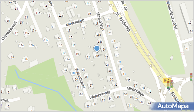 Bielsko-Biała, Mireckiego Józefa, 20a, mapa Bielsko-Białej