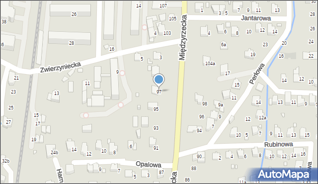 Bielsko-Biała, Międzyrzecka, 97, mapa Bielsko-Białej