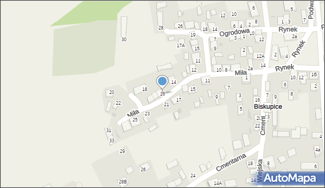 Biskupice, Miła, 16, mapa Biskupice