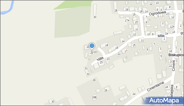 Biskupice, Miła, 22, mapa Biskupice