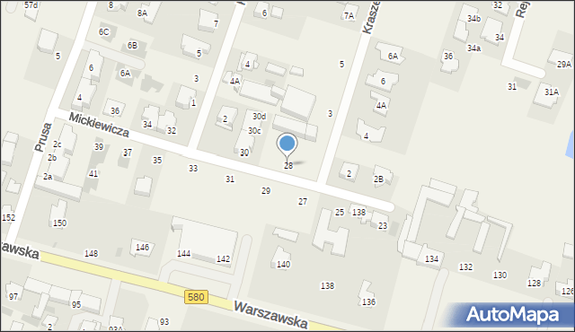 Blizne Jasińskiego, Mickiewicza Adama, 28, mapa Blizne Jasińskiego