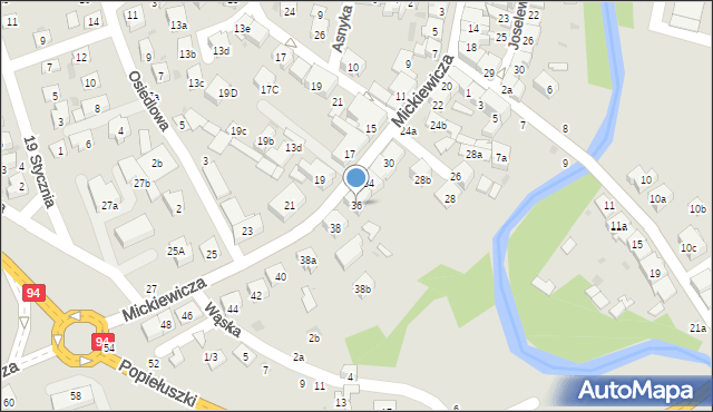 Brzesko, Mickiewicza Adama, 36, mapa Brzesko
