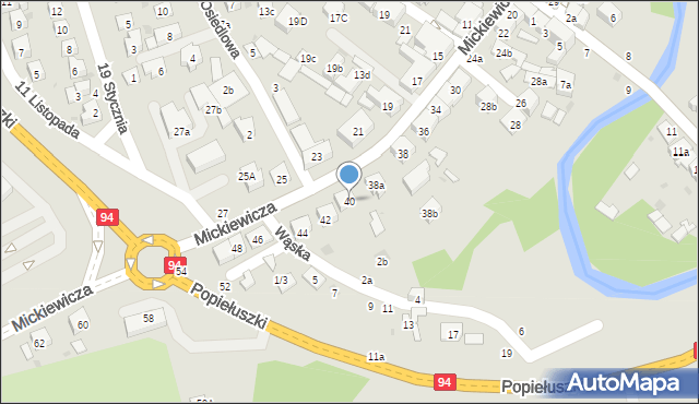 Brzesko, Mickiewicza Adama, 40, mapa Brzesko