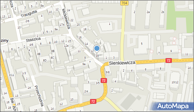 Brzeziny, Mickiewicza Adama, 10, mapa Brzeziny