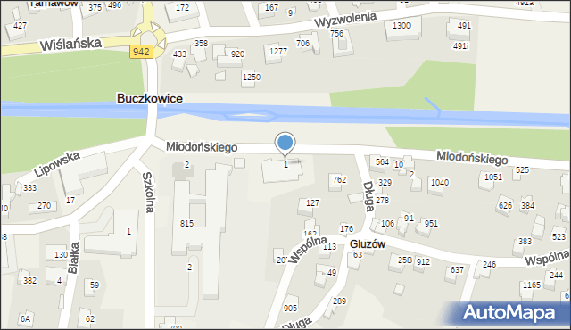 Buczkowice, Miodońskiego Franciszka, 1, mapa Buczkowice