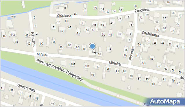 Bydgoszcz, Mińska, 78a, mapa Bydgoszczy