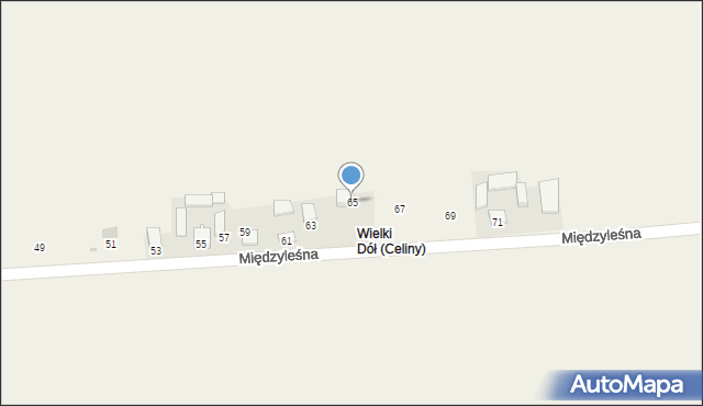 Celiny, Międzyleśna, 65, mapa Celiny