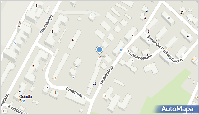 Cieszyn, Mickiewicza Adama, 10, mapa Cieszyna