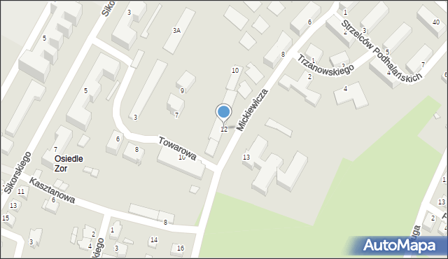 Cieszyn, Mickiewicza Adama, 12, mapa Cieszyna