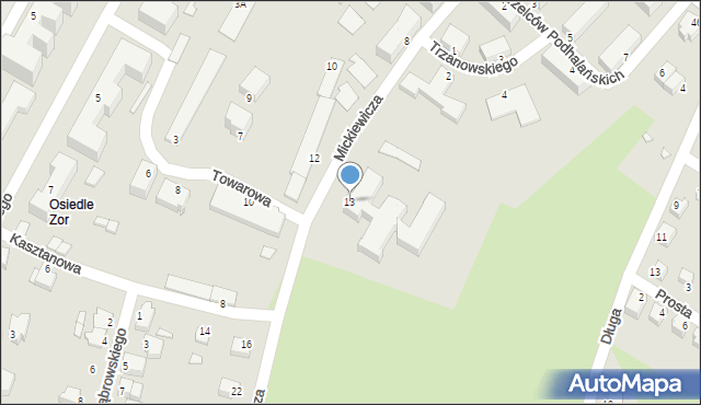 Cieszyn, Mickiewicza Adama, 13, mapa Cieszyna