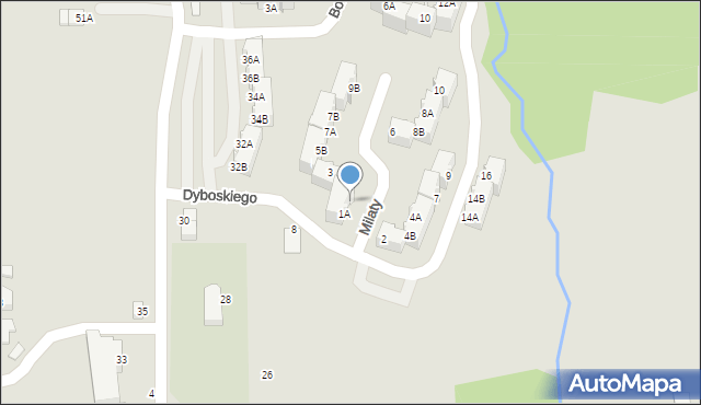 Cieszyn, Milaty Alojzego, 1B, mapa Cieszyna