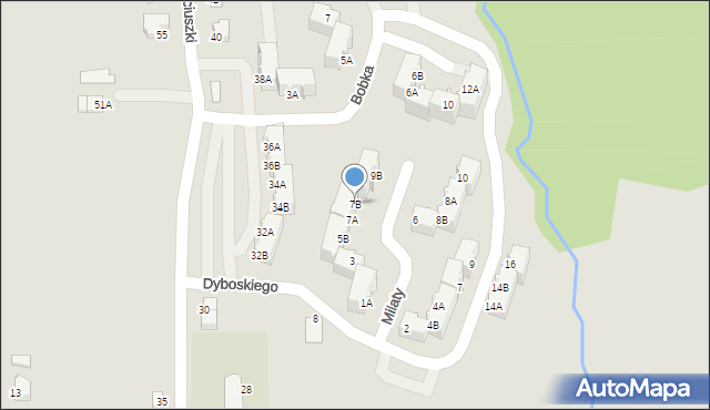 Cieszyn, Milaty Alojzego, 7B, mapa Cieszyna