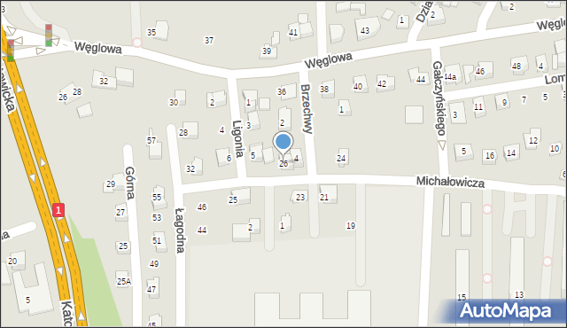 Czechowice-Dziedzice, Michałowicza Mieczysława, 26, mapa Czechowic-Dziedzic