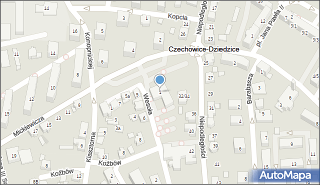 Czechowice-Dziedzice, Mickiewicza Adama, 1, mapa Czechowic-Dziedzic