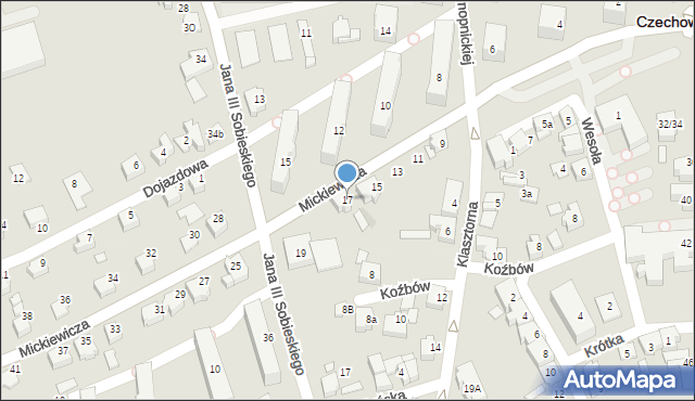 Czechowice-Dziedzice, Mickiewicza Adama, 17, mapa Czechowic-Dziedzic