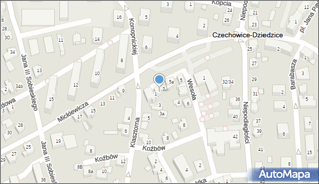 Czechowice-Dziedzice, Mickiewicza Adama, 7, mapa Czechowic-Dziedzic