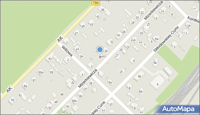 Dąbrowa Górnicza, Mizerkiewicza Jana, 36, mapa Dąbrowa Górnicza