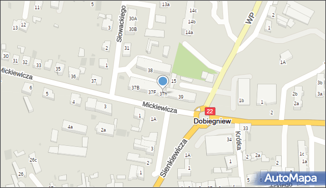 Dobiegniew, Mickiewicza Adama, 37h, mapa Dobiegniew