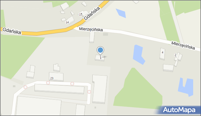 Dobiegniew, Mierzęcińska, 1, mapa Dobiegniew