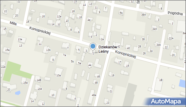Dziekanów Leśny, Miła, 1, mapa Dziekanów Leśny