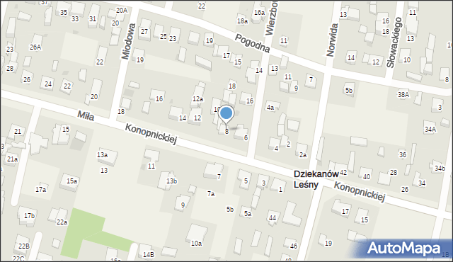 Dziekanów Leśny, Miła, 8, mapa Dziekanów Leśny