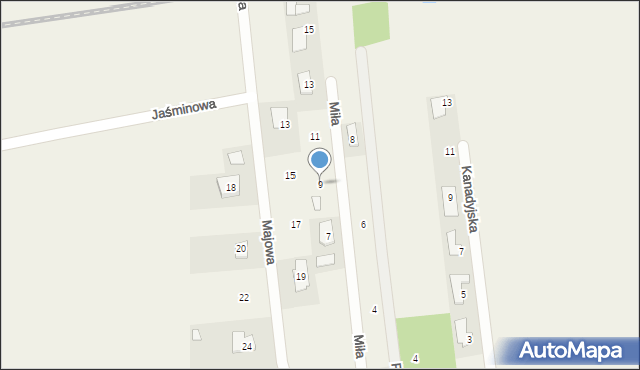 Dziękowizna, Miła, 9, mapa Dziękowizna