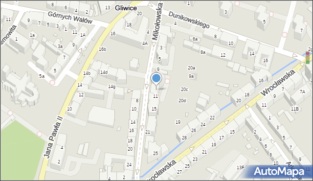 Gliwice, Mikołowska, 7, mapa Gliwic