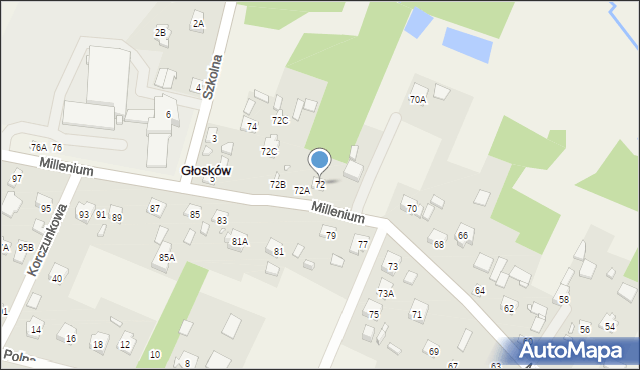 Głosków, Millenium, 72, mapa Głosków