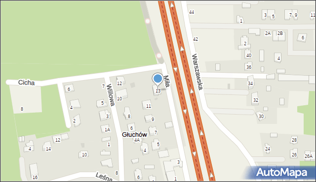 Głuchów, Miła, 13, mapa Głuchów