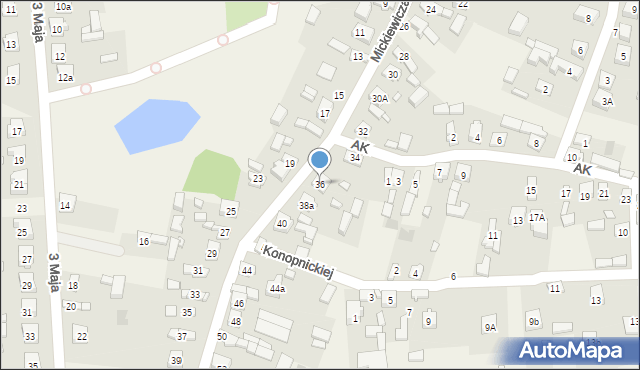 Gorzędów, Mickiewicza Adama, 36, mapa Gorzędów