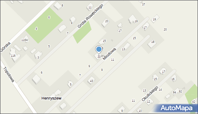 Henryszew, Miodowa, 11, mapa Henryszew