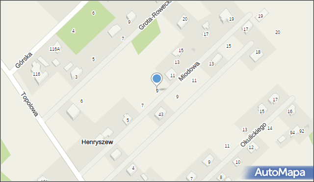 Henryszew, Miodowa, 9, mapa Henryszew