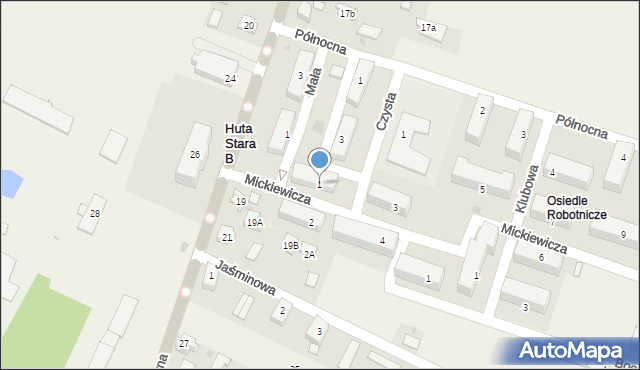 Huta Stara B, Mickiewicza Adama, 1, mapa Huta Stara B