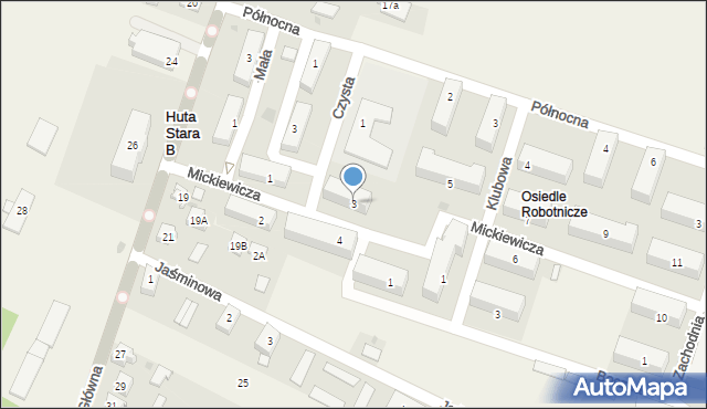 Huta Stara B, Mickiewicza Adama, 3, mapa Huta Stara B