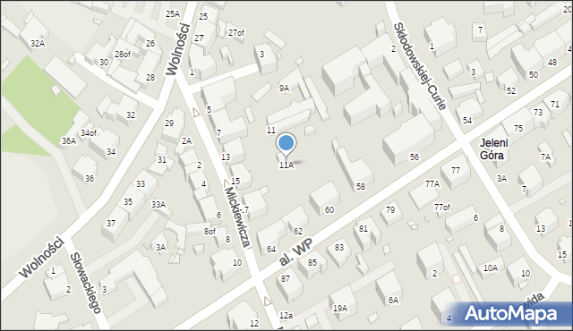 Jelenia Góra, Mickiewicza Adama, 11A, mapa Jelenia Góra