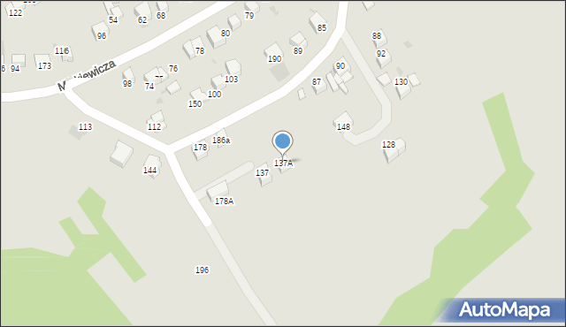 Jordanów, Mickiewicza Adama, 137A, mapa Jordanów