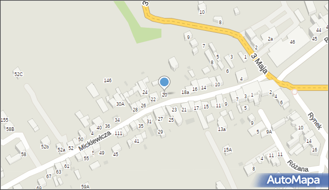 Jordanów, Mickiewicza Adama, 20, mapa Jordanów