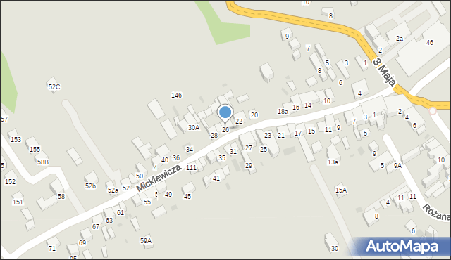 Jordanów, Mickiewicza Adama, 26, mapa Jordanów