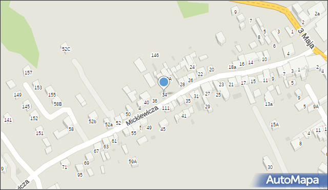 Jordanów, Mickiewicza Adama, 34, mapa Jordanów