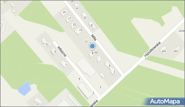 Józefin, Miła, 9, mapa Józefin