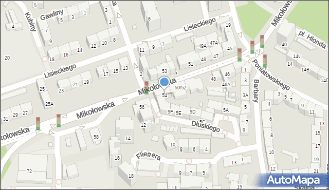 Katowice, Mikołowska, 54, mapa Katowic