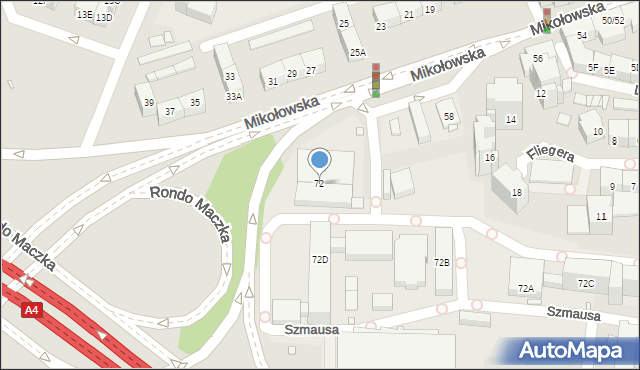 Katowice, Mikołowska, 72, mapa Katowic